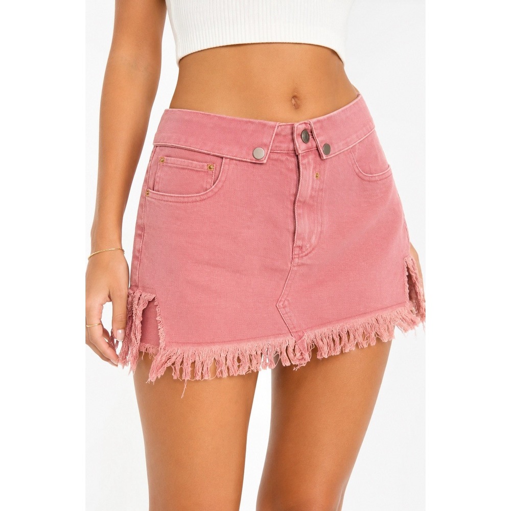 BucketList Pink Frayed Denim Mini Skirt Women's Small Boho Western Vintage
